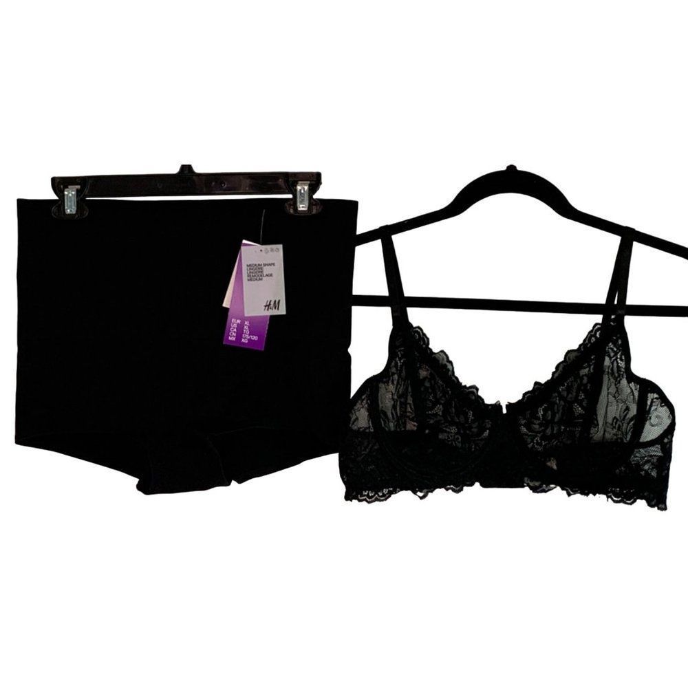 Lot of 2 Womens Shaper Bottom Tummy shortie and Lace Bra Black Size XL NWT 6248
